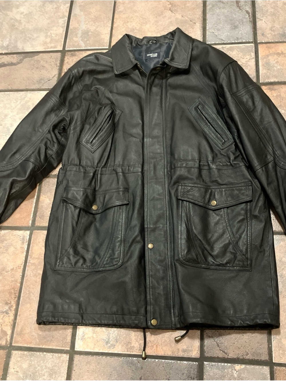 Men's Black Leather Military-Style Field Jacket
